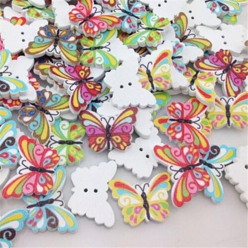 50 pcs Wood Button Butterfly DIY Craft Scrapbook Sewing Appliques WB21
