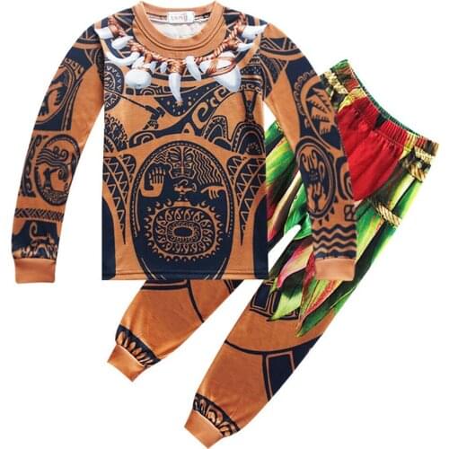 Child Holiday Long Sleeve T-shirt Pants Kid Boys Casual Clothes Halloween Maui Moana Fancy Cool Costume Toddler Infant Boy Suit
