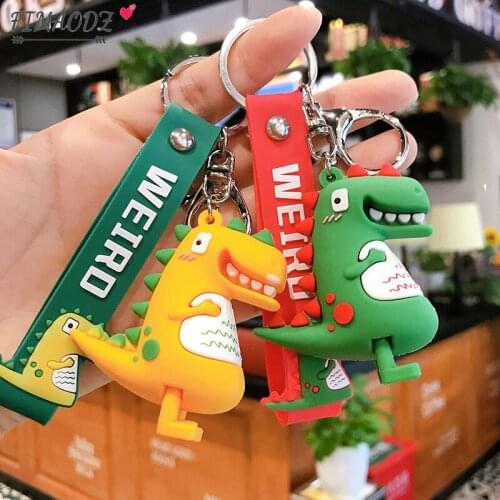 FIMAODZ Fashion Cute Dinosaur Keychain Cartoon Animal Key Chain Women Kids Car Bag Keyring Gifts