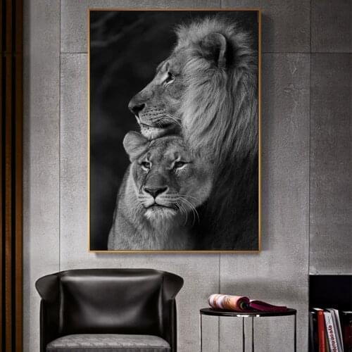 Black and White Lions Canvas Art Posters and Prints Animals Canvas Paintings on The Wall Art Lions Pictures Home Bedroom Decor