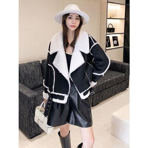 RosEvans 2020 NEW Ins Luxury Cashmere Patchwork Genuine Leather Jacket Winter Womens Short Style Fashion Sheepskin Coat