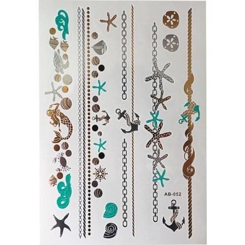 Sea Mermaid Metallic Starfish Gold Silver Temporary Tattoos Bracelets Flash Body Bling Nice Tatoo