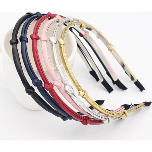 New Women Vintage Pu Leather Plain Thin Hairbands be customized 100pcs/color