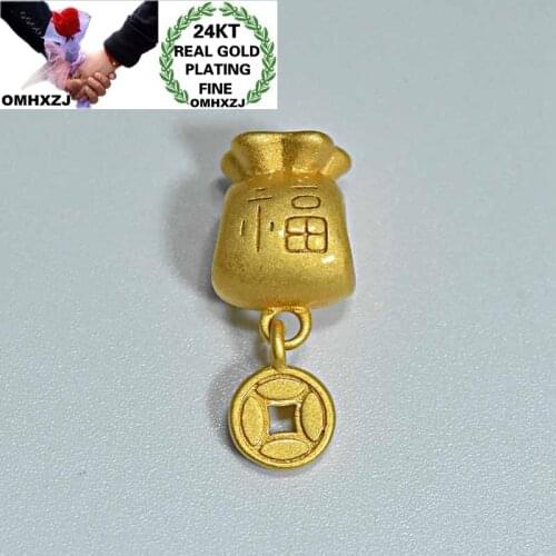 OMHXZJ Wholesale CA337 European Fashion Woman Man Birthday Wedding Gift Fortune Bag Coin DIY Accessories 24KT Gold Pendant Charm