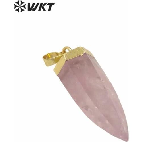 WT-P1559 Wholesale natural bullet shape cabochon quartz pendant gold top bullet pendant quartz point pendant for necklace