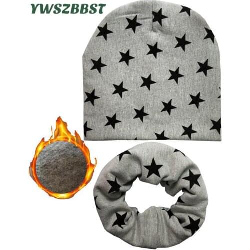 For 0-12 years old Autumn Winter Children Hat Scarf Set Plush Boys Girls Skullies Beanies Cap Scarf Collar Cotton Kids Baby Hat