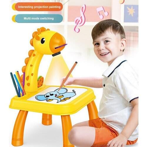 Light & Music Smart Projector Desk Cartoon Giraffe Drawing Desk Children Learning Painting Machine Toy Kids Educational Toys