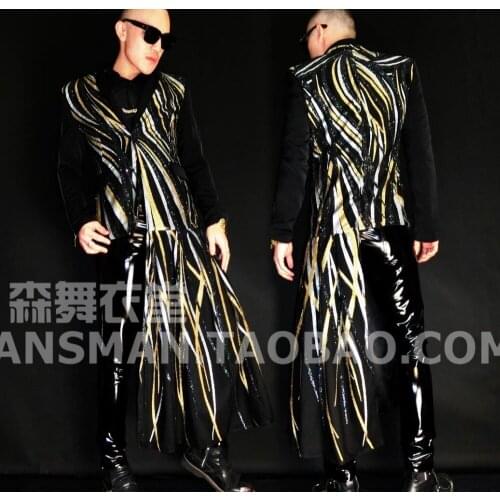 S-5xl Mens 2020 New Dj Irregular Skirt Super Flash Suit Coat Plus Size Singer Stage Costumes Men Leopard Blazers