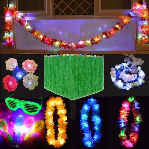 Glowing Hawaiian Artificial Flower Garland Hawaii Beach Tropical Hanging Banner Lei Hula Wreath Wedding Ball Wedding Neon Party