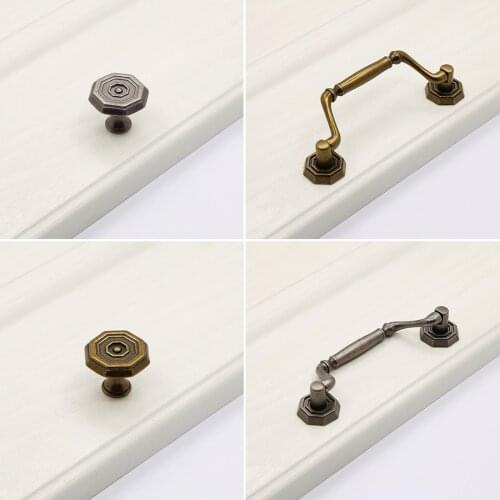 Vintage Alloy Handle Hexagonal Button Knob Single/Double Hole Pull w/screws Bronze/Ancient Silver Decor Furniture Kitchen Drawer