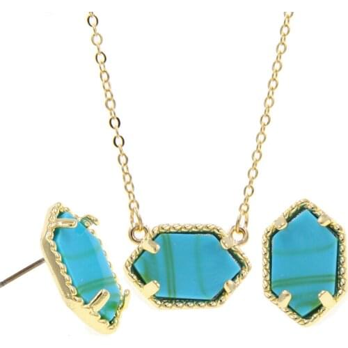 YJX Genuine Gold Color Mini Iridescent Drusy Pendant Necklace With Stud Earrings Chic Boutique Jewelry Sets