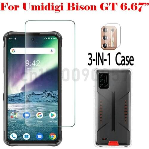 3-in-1 Case Glass For Umidigi Bison GT 6.67“ Screen Protector Glass Full Protection on For Umidigi Bison GT Camera Lens Glass