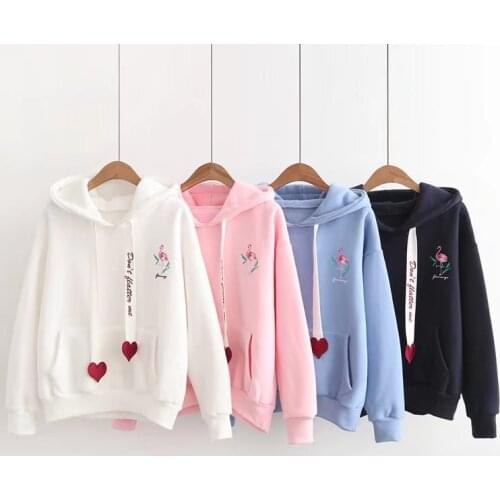 Autumn And Winter Womens Hooded Sweatshirt Embroidered Crane Ribbon Beautiful Long-Sleeved Loose-Fit harajuku Hooded Sweatshirt