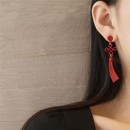 TIMEONLY Delicate Red Color Chinese Knot Long Tassel Earrings for Women Ladies New Year Charms Dangle Earring Weddding Gifts