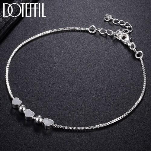 DOTEFFIL 925 Sterling Silver Heart Round Bead Box Chain Bracelet For Women Wedding Engagement Party Fashion Jewelry