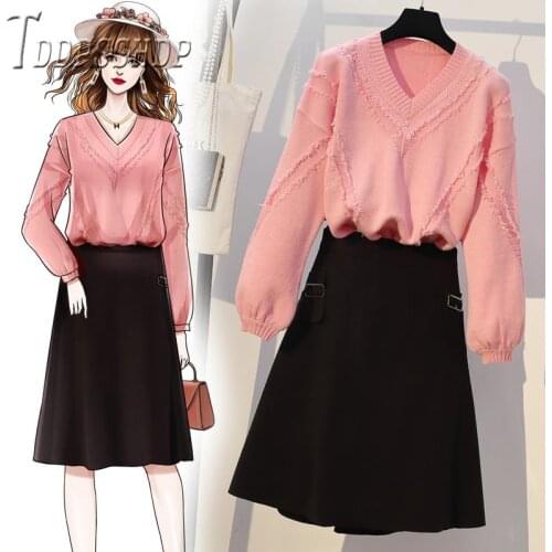 2019 Plus Size Autumn Winter Slim Women Sets Sweater And Skirt Female Sets