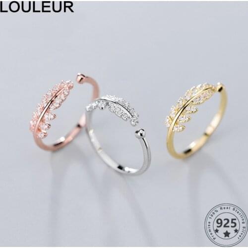 LouLeur Sterling 925 Silver Finger Rings Sweet Full Diamond Leaves Open Ring for Women wedding Fine Jewelry Anniversary Gifts
