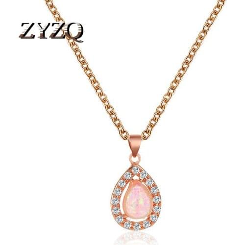 ZYZQ Fashion Imitation Opal Pendant Necklace Round Geometric Necklace For Women Copper Cubic Zirconia Jewelry Wedding Gift