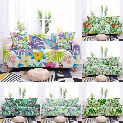 1/2/3/4 Seaters Polyester Elastic Sofa Cover Flower Leaf Pattern Sofa Slipcovers for Living Room Sectional Couch Cover Loveseat