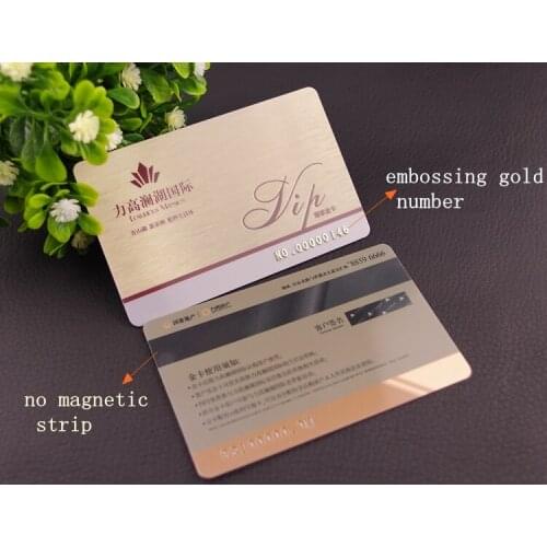 100pcs/one design custom plastic PVC business VIP cards with embossing gold number and magetics stripe