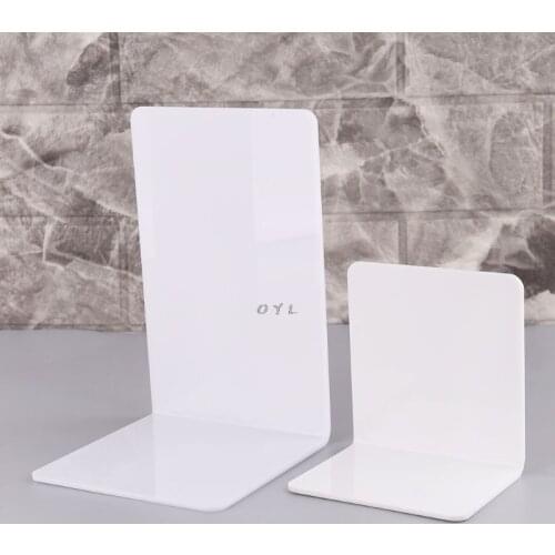 2Pcs White Acrylic Bookends L-shaped Desk Organizer Desktop Book Holder School Stationery Office Accessories