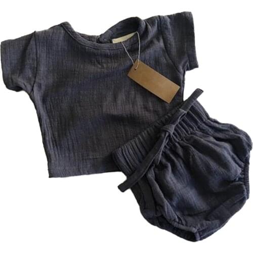 2019 Summer Fashion Kids Girls Boys Sets Linen Casual Sets Tops+Shorts Cute Baby Girl Boy Toddler Clothing Sets Children Outfit