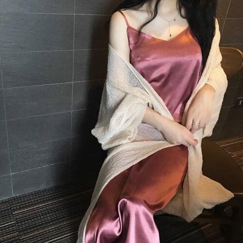 2021 Retro Vestido Dress Sexy Solid Spring Satin Women Lady Female Sleeveless A-line Spaghetti Strap Summer & Club V-neck Empire