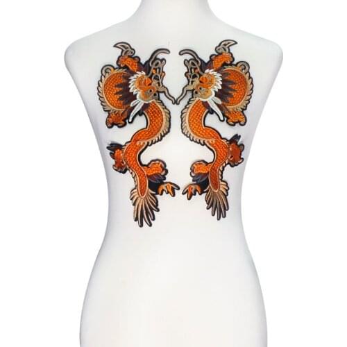 5pair Mirror Dragon Iron on Patches Sticker Embroidery Applique Fabric Patches Garment Jacket Decorated Craft Sewing TH431