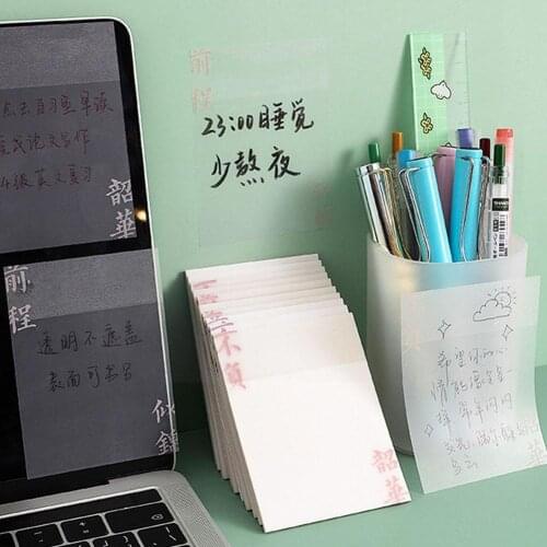 50 Sheets Waterproof PET Transparent Memo Sticky Note Pad Paper Office Daily Transparent It To Do Color School Stationery M W5B6