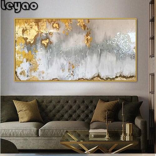 Big size Handmade diamond painting abstract painting Gold Gray White gorgeous abstract 5d diamond embroidery Painting home Decor