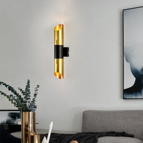 American Retro Wall Led Lights Fixtures Iron Bamboo Shape Industrial Bedside Lamp Wall Lamp Bedroom for Corridor Aisle Gold E27