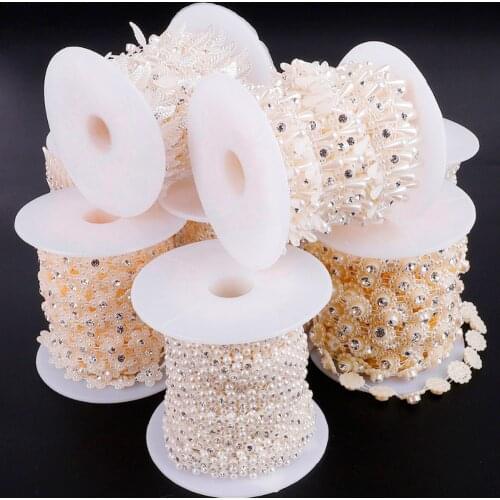 ABS Imitation Pearl Crystal Beads Chain Sew On Trims Rhinestone Chain Wedding Party Decor DIY Jewelry Sewing Craft Accessories