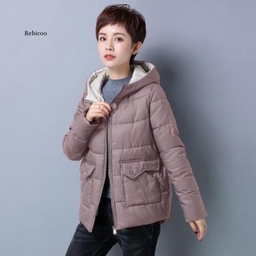 Elegant Winter Coat Women New Cotton Jacket Short Plush Solid Color Korean Hooded Clothes Plus Size Parka Outerwear Female