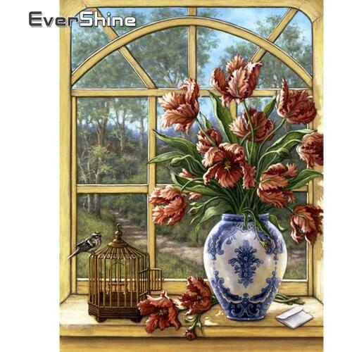 Evershine Diamond Painting Flower 5D DIY Cross Stitch Kit Embroidery Garden Painting Rhinestones Home Decoration