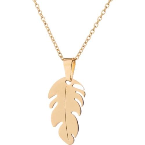 Hfarich Vintage Retro Feather Pendants Necklaces Stainless Steel Chic Palm Leaf Sweater Chain Statement Jewelry Choker for Women