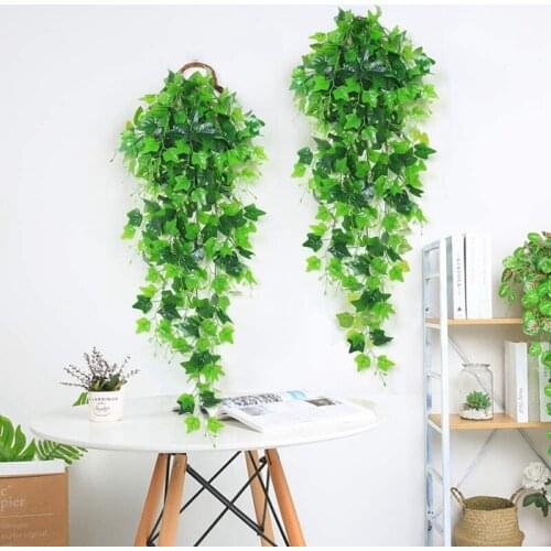 2Pcs Artificial Hanging Plants Fake Ivy Garland Vine for Wall Home Garden Wedding Outside Hanging Decoration No Pots