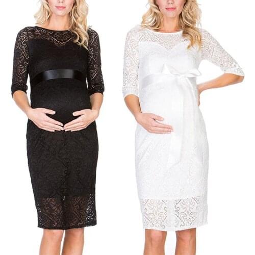 Lace Maternity Photography Props Long Pregnancy Lace Floral Three Quarter Sleeve Dress Clothes For Pregnant Women