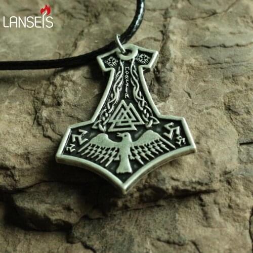 Lanseis20pcs Black Pewter Cross & Symbols Thors Hammer Pendant - Viking Norse God (Mjolnir)