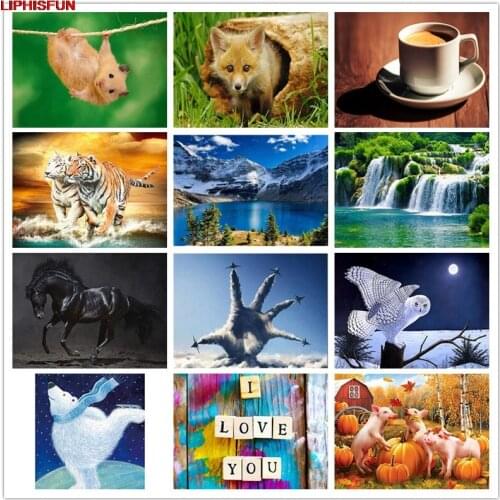 LIPHISFUN Handmade Cross Stitch Embroidery Diamond Painting Full Drill Home Decor Square/round animal scenery tiger