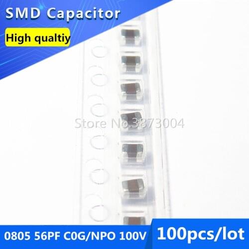 100pcs 0805 56PF C0G/NPO 100V 5% Thick Film Chip Multilayer Ceramic Capacitor