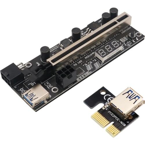 Upgrade PCIE Riser 1x to 16x Graphic Extension with Temperature Sensor for Bitcoin GPU Mining Powered Riser Adapter Cards