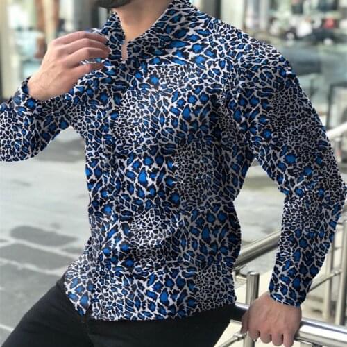 2021 Autumn New Hawaiian Casual Ethnic Style Long Sleeve Shirts Fashion Leopard Print Men Oversized Vintage Shirt Camisa Hombre