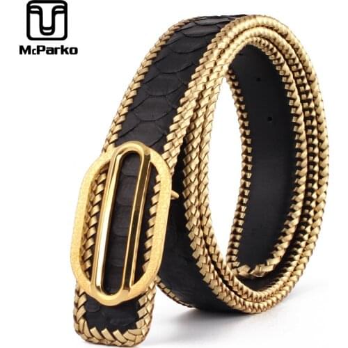 McParko Python Genuine Leather Belt Men Braided Hiphop Gothic Mens Belts Leather For Jeans Luxury Snake skin Belt Waist Straps