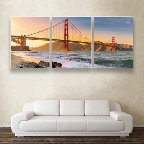 3pcs set Diamond Painting Sunset Beach Golden Gate BridgeFull Square Round Diamond Embroidery Needlework,Diamond Mosaic kit N499