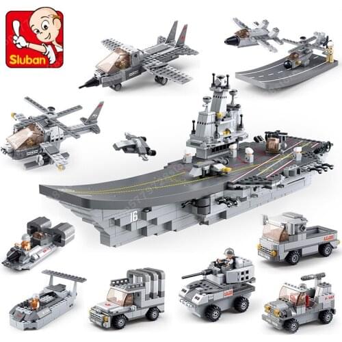 New 1001Pcs NAVY Aircraft Carriers Sea Air And Land Military Corps Model Building Blocks Sets ARMY Juguetes DIY Bricks Kids Toys