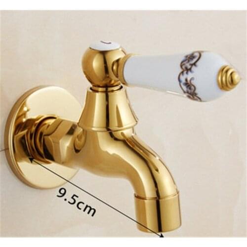New Golden Finish Garden Faucet Bathroom Wall Mounted Washing Machine Faucet Taps Bath Cold Water Tap Toilet Pool Use Chrome
