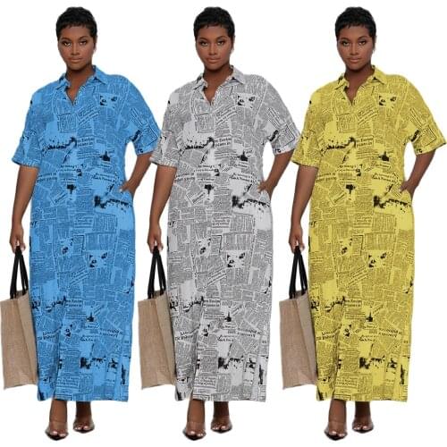 Chiclover Woman Dress Wholesale Items Casual Newspaper Print Streetwear Shirt Dress Single Breasted Straight Loose Dresses
