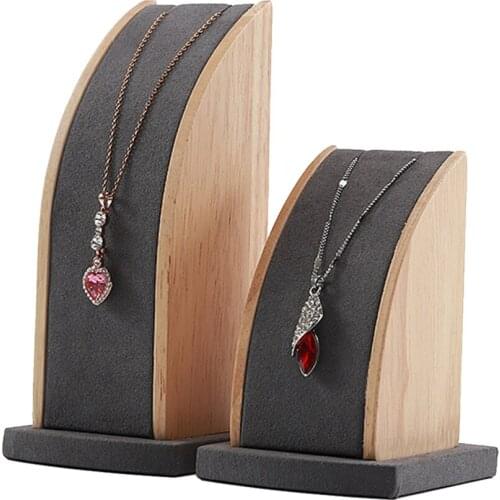2Pcs Solid Wood Jewelry Stand Holder Tray Organizer Showcase for Pendant Necklace Chains Display or Storage