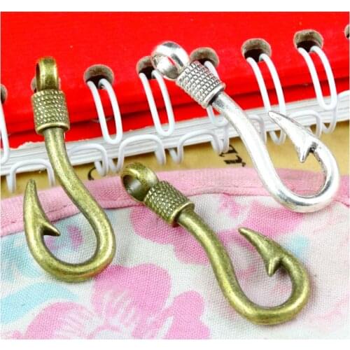 30 Pieces/Lot 36.5*13.2MM antique silver Plated antique bronze metal fish hook charms pendant for jewelry making