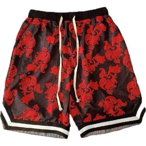 Casual Sports Board Shorts for Men Paisley Fashion Hip Hop 70S Bandana African Digital Print High Waist Black